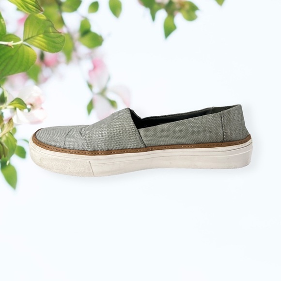 TOMS Silver Slip Ons - Picture 2 of 10